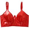 imageSHENHE Womens PU Leather Underwired Bra Contrast Mesh Hollow Out Longline BraRed