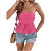 imageSHENHE Womens Ruffle Tube Top Smocked Eyelet Strapless Peplum Top Cute Summer Boho TopHot Pink