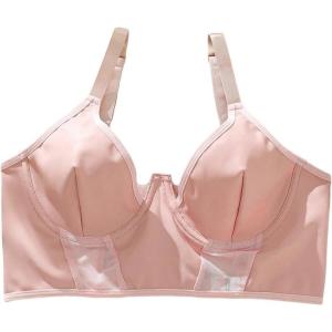 imageSHENHE Womens PU Leather Underwired Bra Contrast Mesh Hollow Out Longline BraLight Pink