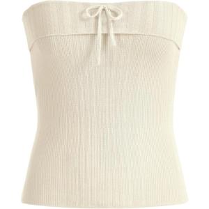 imageSHENHE Womens Strapless Ribbed Knit Top Bandeau Bowknot Cute Y2k Tube TopApricot