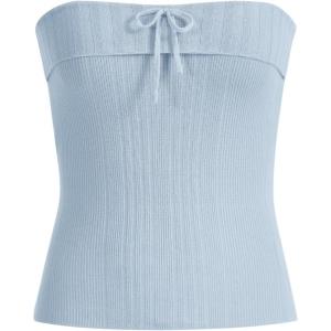 imageSHENHE Womens Strapless Ribbed Knit Top Bandeau Bowknot Cute Y2k Tube TopBlue