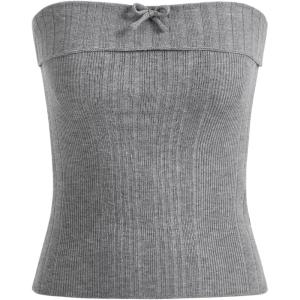 imageSHENHE Womens Strapless Ribbed Knit Top Bandeau Bowknot Cute Y2k Tube TopLight Grey