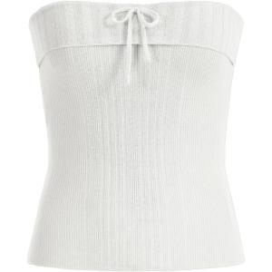imageSHENHE Womens Strapless Ribbed Knit Top Bandeau Bowknot Cute Y2k Tube TopWhite