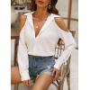 imageSHENHE Womens Casual Cold Shoulder Long Sleeve Button Down Shirt Blouse TopWhite