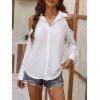 imageSHENHE Womens Casual Cold Shoulder Long Sleeve Button Down Shirt Blouse TopWhite