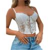 imageSHENHE Womens Corset Tops Spaghetti Strap Cami Crop Tank Top Mesh Floral Embroidery Bustier CamisoleFloral White