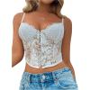 imageSHENHE Womens Corset Tops Spaghetti Strap Cami Crop Tank Top Mesh Floral Embroidery Bustier CamisoleFloral White