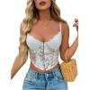 imageSHENHE Womens Corset Tops Spaghetti Strap Cami Crop Tank Top Mesh Floral Embroidery Bustier CamisoleFloral White