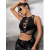 imageSHENHE Womens Cut Out See Through Mesh Crewneck Sexy Fitted Club Crop Tank TopBlack