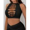 imageSHENHE Womens Cut Out Sleeveless Round Neck Punk Solid Ripped Crop Tank TopBlack