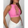 imageSHENHE Womens Cut Out Sleeveless Round Neck Punk Solid Ripped Crop Tank TopPink