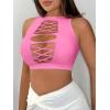 imageSHENHE Womens Cut Out Sleeveless Round Neck Punk Solid Ripped Crop Tank TopPink