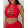 imageSHENHE Womens Cut Out Sleeveless Round Neck Punk Solid Ripped Crop Tank TopRed