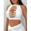 imageSHENHE Womens Cut Out Sleeveless Round Neck Punk Solid Ripped Crop Tank TopWhite