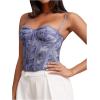 imageSHENHE Womens Lace Bustier Corset Top Sexy Floral Backless Going Out Tops Mesh Crop Top CamisoleBlue