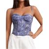 imageSHENHE Womens Lace Bustier Corset Top Sexy Floral Backless Going Out Tops Mesh Crop Top CamisoleBlue