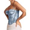 imageSHENHE Womens Lace Bustier Corset Top Sexy Floral Backless Going Out Tops Mesh Crop Top CamisoleDusty Blue