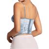 imageSHENHE Womens Lace Bustier Corset Top Sexy Floral Backless Going Out Tops Mesh Crop Top CamisoleDusty Blue