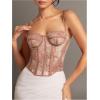 imageSHENHE Womens Lace Bustier Corset Top Sexy Floral Backless Going Out Tops Mesh Crop Top CamisoleDusty Pink