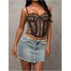 imageSHENHE Womens Lace Bustier Corset Top Sexy Floral Backless Going Out Tops Mesh Crop Top CamisoleLeopard Brown