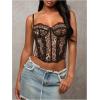 imageSHENHE Womens Lace Bustier Corset Top Sexy Floral Backless Going Out Tops Mesh Crop Top CamisoleLeopard Brown