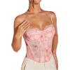 imageSHENHE Womens Lace Bustier Corset Top Sexy Floral Backless Going Out Tops Mesh Crop Top CamisoleLight Pink