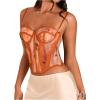 imageSHENHE Womens Lace Bustier Corset Top Sexy Floral Backless Going Out Tops Mesh Crop Top CamisoleOrange