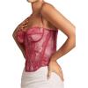 imageSHENHE Womens Lace Bustier Corset Top Sexy Floral Backless Going Out Tops Mesh Crop Top CamisolePink