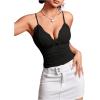 imageSHENHE Womens Lace Trim V Neck Bow Front Ruched Crop Cami Top Sexy Fitted Camisole TopBlack