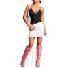 imageSHENHE Womens Lace Trim V Neck Bow Front Ruched Crop Cami Top Sexy Fitted Camisole TopBlack