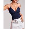 imageSHENHE Womens Lace Trim V Neck Bow Front Ruched Crop Cami Top Sexy Fitted Camisole TopDeep Blue