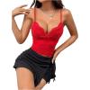 imageSHENHE Womens Lace Trim V Neck Bow Front Ruched Crop Cami Top Sexy Fitted Camisole TopRed