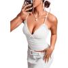 imageSHENHE Womens Lace Trim V Neck Bow Front Ruched Crop Cami Top Sexy Fitted Camisole TopWhite