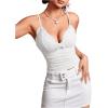 imageSHENHE Womens Lace Trim V Neck Bow Front Ruched Crop Cami Top Sexy Fitted Camisole TopWhite