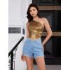 imageSHENHE Womens Metallic Tank Top Sleeveless Ruched One Shoulder Crop Tops Party ClubwearSolid Gold