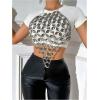 imageSHENHE Womens Open Back Sexy Diamond Body Top Backless Halter Rave Shirt Club TopDark Grey