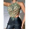imageSHENHE Womens Open Back Sexy Diamond Body Top Backless Halter Rave Shirt Club TopGreen