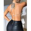imageSHENHE Womens Open Back Sexy Diamond Body Top Backless Halter Rave Shirt Club TopGreen