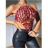 imageSHENHE Womens Open Back Sexy Diamond Body Top Backless Halter Rave Shirt Club TopHot Pink