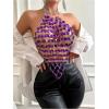 imageSHENHE Womens Open Back Sexy Diamond Body Top Backless Halter Rave Shirt Club TopPurple