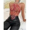 imageSHENHE Womens Open Back Sexy Diamond Body Top Backless Halter Rave Shirt Club TopRed