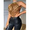 imageSHENHE Womens Open Back Sexy Diamond Body Top Backless Halter Rave Shirt Club TopYellow