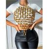 imageSHENHE Womens Open Back Sexy Diamond Body Top Backless Halter Rave Shirt Club TopYellow