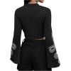 imageSHENHE Womens Snake Print Crew Neck Flare Long Sleeve Graphic T Shirt Goth Crop TopBlack
