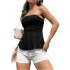imageSHENHE Womens Strapless Ruffle Flared Peplum Tube Top Summer Casual Cute Top ShirtBlack