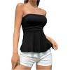 imageSHENHE Womens Strapless Ruffle Flared Peplum Tube Top Summer Casual Cute Top ShirtBlack