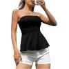 imageSHENHE Womens Strapless Ruffle Flared Peplum Tube Top Summer Casual Cute Top ShirtBlack