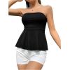 imageSHENHE Womens Strapless Ruffle Flared Peplum Tube Top Summer Casual Cute Top ShirtBlack