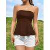 imageSHENHE Womens Strapless Ruffle Flared Peplum Tube Top Summer Casual Cute Top ShirtChocolate Brown