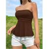 imageSHENHE Womens Strapless Ruffle Flared Peplum Tube Top Summer Casual Cute Top ShirtChocolate Brown